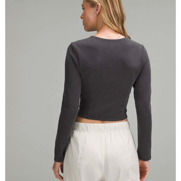Lululemon Ribbed Softstreme Asymmetrical Long-Sleeve Shirt L Cropped Athleisure - Picture 3 of 10